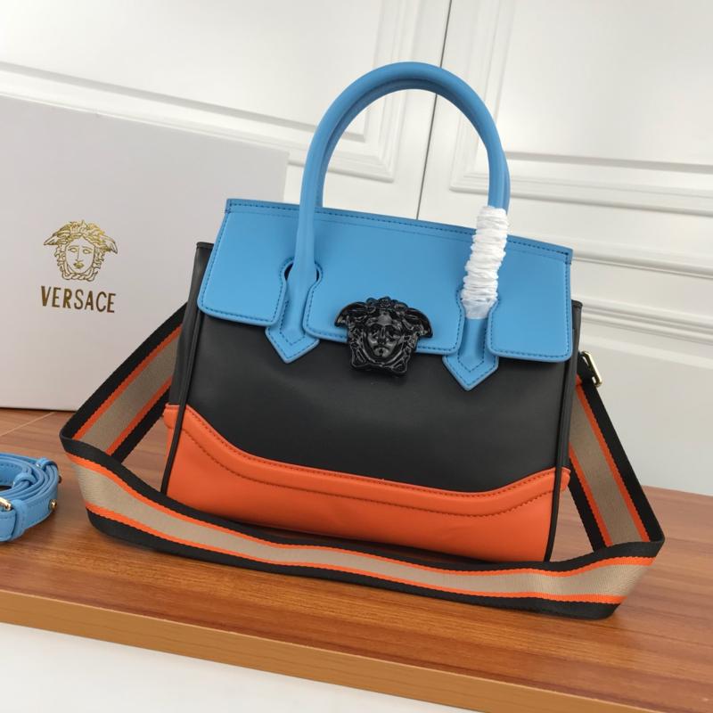 Versace Chain Handbags DBFF452 Full leather plain pattern color matching black, blue, and orange